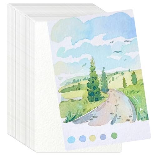 50 Sheets Watercolor Paper Bulk 5 x 7 Inch Cold Press Thick Water Colour Paper Cotton White Art Paper for Kids Students Artists Drawing Paint