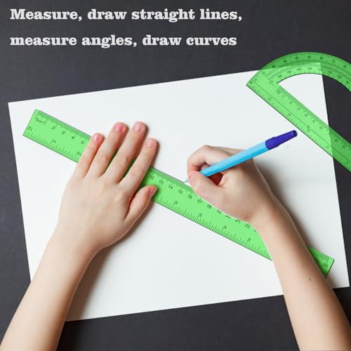 2 Packs 12 Inch Clear Ruler and 6 Inch Protractor Set,Green - color: Green