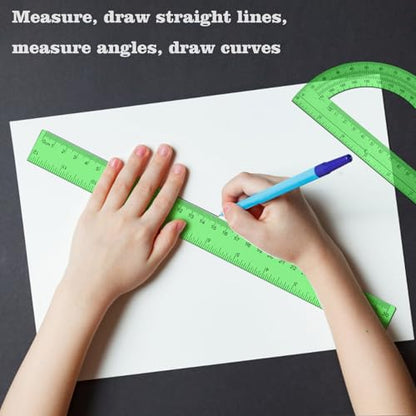 2 Packs 12 Inch Clear Ruler and 6 Inch Protractor Set,Green - color: Green