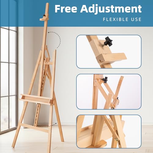 Adjustable Beechwood A-Frame Studio Easel with Storage Tray, Natural - style: A Frame Easel Natural