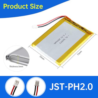 505573 3.7V Lipo Battery 2500mAh 505573 Rechargeable Lithium - size: 505573 2500mAh