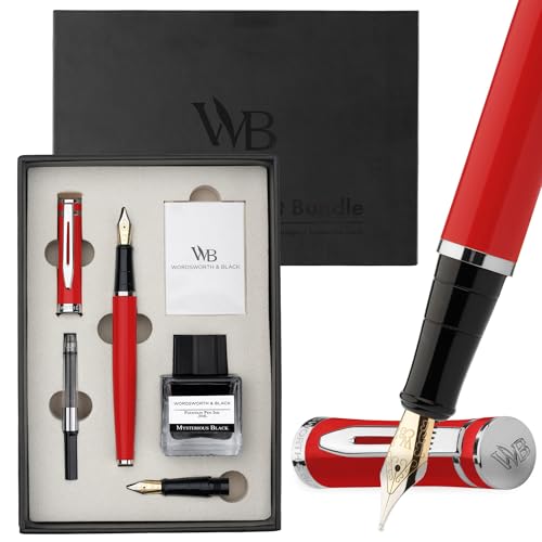 Wordsworth & Black Fountain Pen Gift Set, Medium & Extra Fine Nib, Red - color: Red Chrome