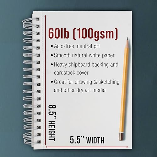U.S. Art Supply 5.5"x8.5" Sketch Book Pad, Spiral Bound 100 Sheets, 2-Pack - size: 5.5-x-8.5-inch