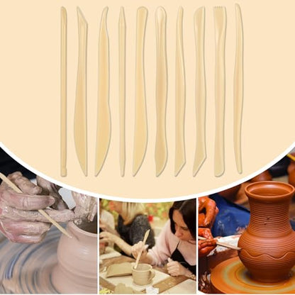 AOZUO 10PCS Double-Ended Clay Sculpting Tools, Plastic Polymer Clay Modeling Tools Ceramic Pottery Carving Tools for Cutting Embossing Smoothing Shaping Molding