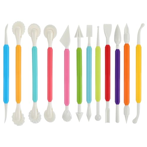 12PCS Clay Sculpting Tools, Double-Head Ceramic Pottery Tool Plastic DIY Clay Fondant Tool Modeling Tools Set Air Dry Clay Tools Polymer Clay Art Tools for Polymer Pottery Cake Decoration