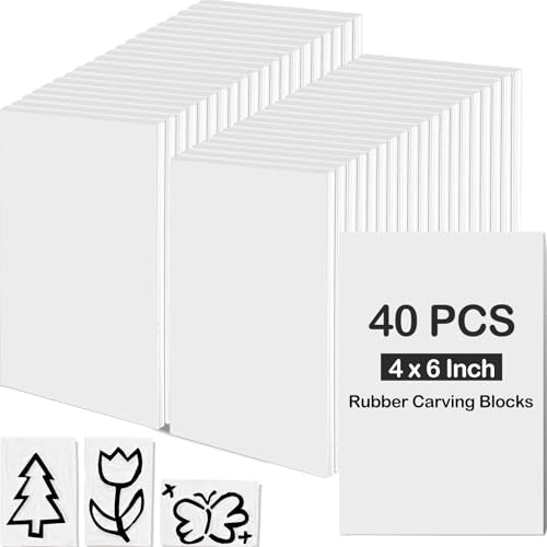 Frienda 40 Pcs Rubber Carving Blocks Linoleum Block 4"x6", White - color: White