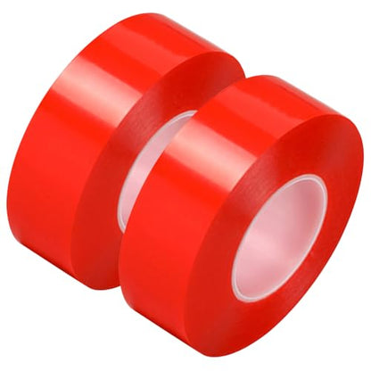 2 Rolls 1.2" Red liner clear double sided PET tape, DIY Crafts, 30mm x 25m - size: 2pcs 30mm x 25M