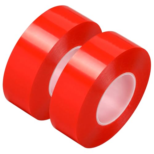 2 Rolls 1.2" Red liner clear double sided PET tape, DIY Crafts, 30mm x 25m - size: 2pcs 30mm x 25M