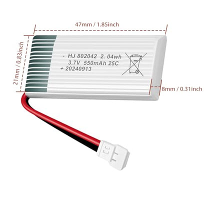 2Pcs 3.7V 550mAh Lipo Battery for RC Toy & Model (MX2.0) - size: 550mAh-MX2.0