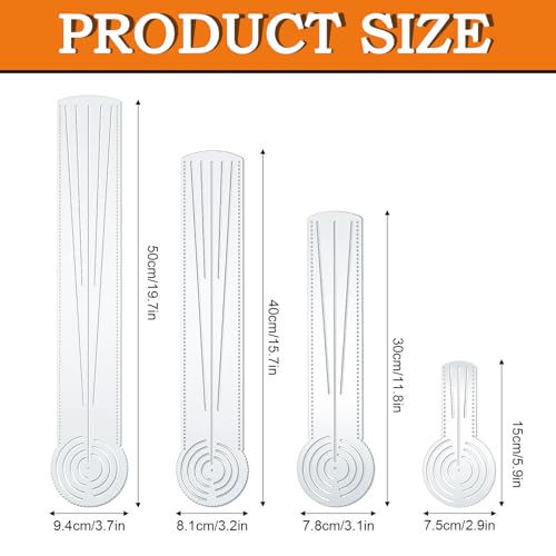 4 Pcs 3-in-1 Mandala Ruler Tool with Holes 4 Size Mandala Dot Art Circle Maker Compass Protractor Straight Dotting Ruler for DIY Drawing Stencil Art Geometric Projects