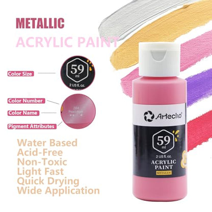 Artecho Acrylic Paint Set 20 Metallic Colors 2oz/59ml with 10 Brushes - color: 20 Metallic Colors