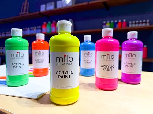 milo Fluorescent Acrylic Paint Set, 6 Neon UV Colors, 16 oz Bottles - style: Fluorescent Set 6 x 16 oz