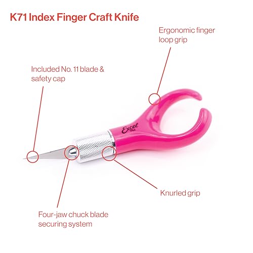 K71 Fingertip Craft Knife, 7-Inch Ergonomic, Finger Loop, Pink - color: Pink