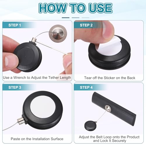 PATIKIL Retractable Remote Control Cable Tether (3ft / 0.9M, Black)(3 Set) Round Remote Control Security Lanyard Lock Adjustable Locking Leash with Round Iron Cap, Suit for - TVs/Tablets - color: Black
