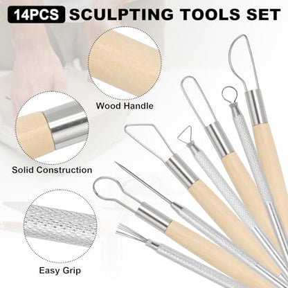 suiwotin 14pcs Ribbon & Wire Clay Sculpting Tools Set, Ceramic Ribbon Tool