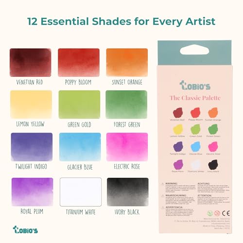 Tobios Watercolor Tubes – 12 Color Paint Refill Set, Student-Grade Travel