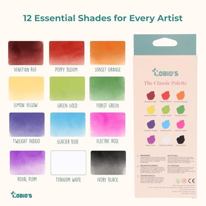 Tobios Watercolor Tubes – 12 Color Paint Refill Set, Student-Grade Travel