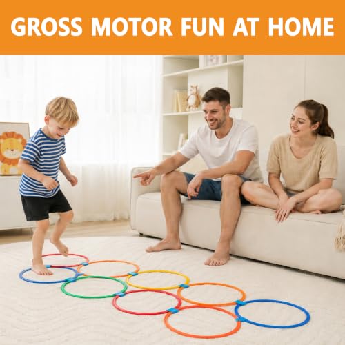 20Pcs 15" Square & Round Hopscotch Rings, Kids Agility Obstacle Course - style: 15" Square + Hoop – 2 Set