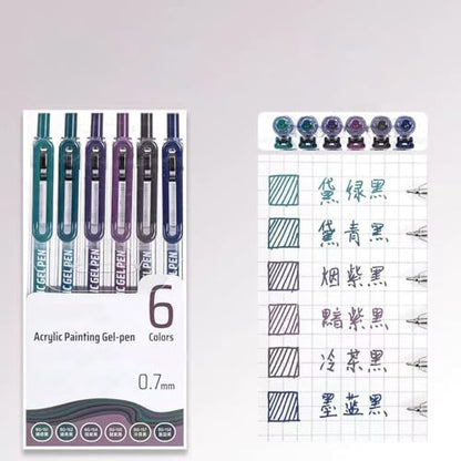 6 Colors 0.7mm Fine Pointed Acrylic Gel Pen Set,Colorful Black - color: Black