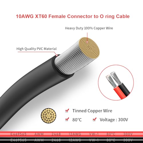 ELFCULB XT60 to Ring Terminal Cable 10AWG 5FT - color: 10AWG XT60 Female to O Ring, size: 5FT
