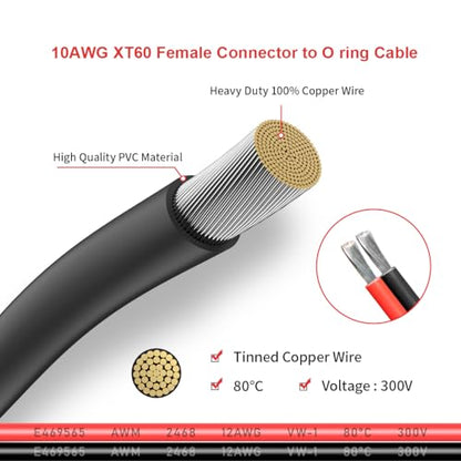 ELFCULB XT60 to Ring Terminal Cable 10AWG 5FT - color: 10AWG XT60 Female to O Ring, size: 5FT