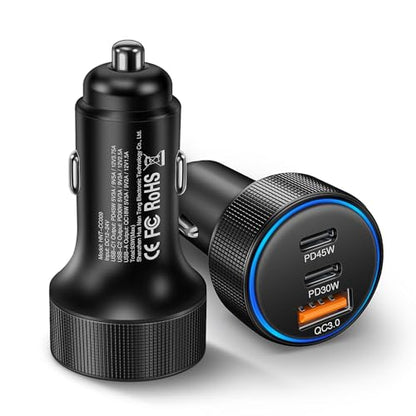 2-Pack Car Charger,93W 3 Ports Fast PD/QC 3.0 Cigarette Lighter Adapter - color: 2-Pack Black