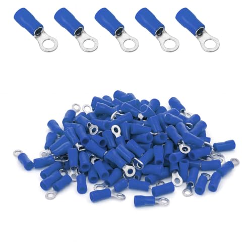 ANGSTROM #6 Bolt Ring Terminals, Insulated Electrical Crimp Connectors 100pcs (16-14ga Blue) - color: 16-14ga Blue, size: #6 Stud