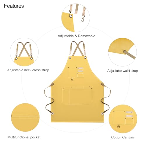 Dulabi Apron, Adjustable Chef Apron for Women and Men with Large Pockets, Cooking Kitchen Apron with Back Straps - color: Buff