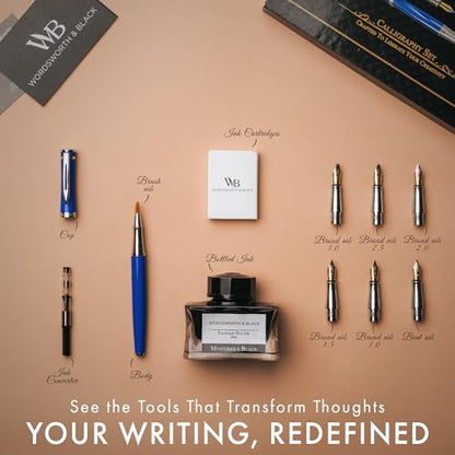 Wordsworth & Black Luxury Calligraphy Pen Set for Writing, 6 Nibs, Blue - color: Blue Chrome