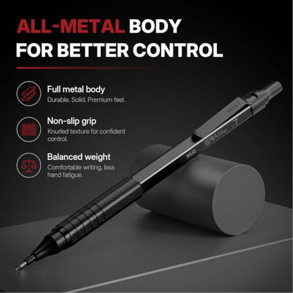 WUO 0.7mm Mechanical Pencil Set, 3 Pack Black Metal Drafting Pencils - color: Black, size: 0.7