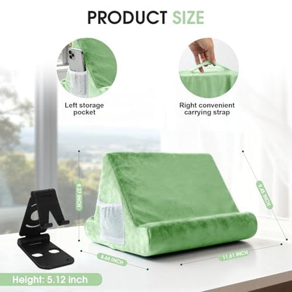 Multi-Angle Tablet Stand with Soft Pad Cushion and Net Pocket - Universal Lazy Holder for Lap, Knee, Sofa and Bed(Green) - color: Green