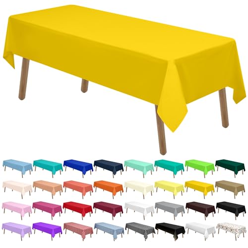 Yellow Plastic Tablecloths 2 Pack Solid Disposable Tablecovers PEVA Table Cloths for Picnic Birthday Wedding Banquet Parties 54 x 108 Inch Rectangle 8 ft Table Use - color: D03 Yellow