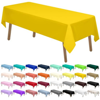 Yellow Plastic Tablecloths 2 Pack Solid Disposable Tablecovers PEVA Table Cloths for Picnic Birthday Wedding Banquet Parties 54 x 108 Inch Rectangle 8 ft Table Use - color: D03 Yellow