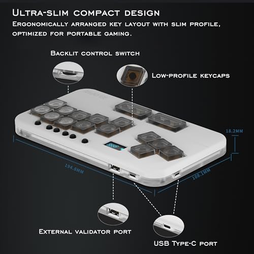 Leverless Arcade Stick Mini Keypad All-Button Arcade Controller (White) - color: White