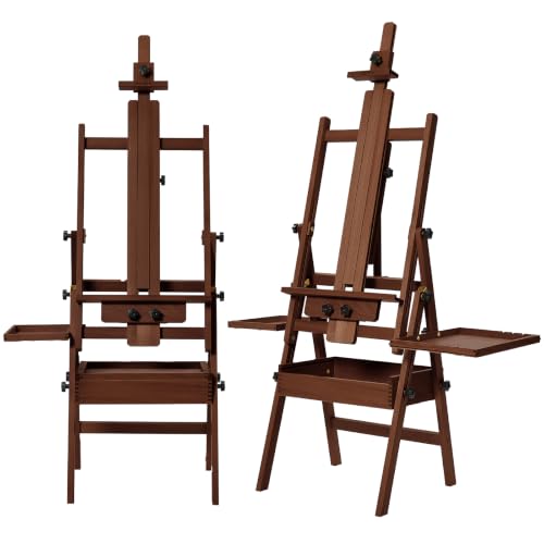 MEEDEN Painting Easel with Storage and Tray: H-Frame Beech Wood Art Easel - color: Deep Walnut