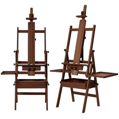 MEEDEN Painting Easel with Storage and Tray: H-Frame Beech Wood Art Easel - color: Deep Walnut