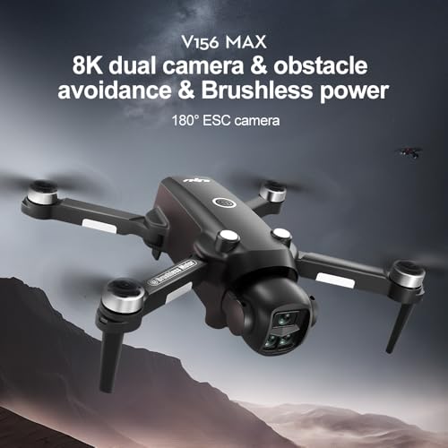 Drones with Camera for Adults, Brushless Motor Large HD Screen Remote Control, Lightweight Under 250g Foldable Professional Drone for Beginner, V156 Max Mini Quadcopter with 2 Batteries & Storage Bag (Black)