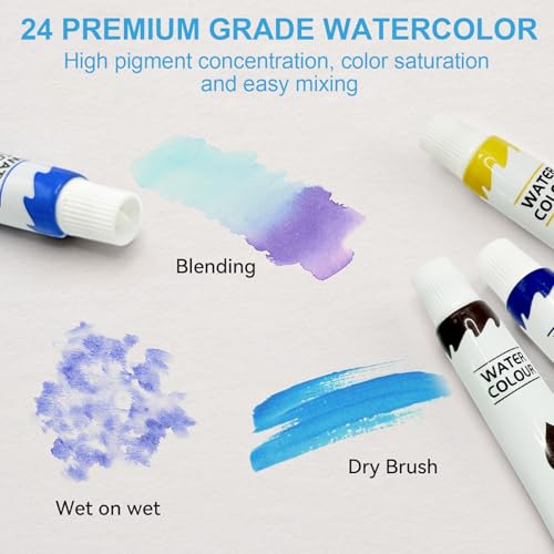 Mini Watercolor Paint Set, Travel Watercolor Set, 24 Colors