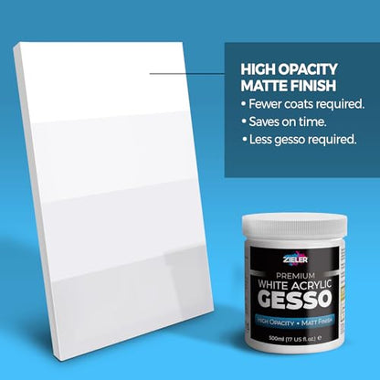 Zieler® Premium White Acrylic Gesso, Matte Finish, 500ml Jar