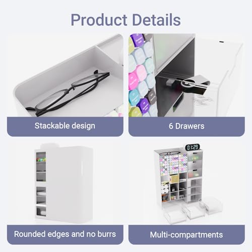White Plastic Desktop Organizer – Stackable Office Desk Supplies Storage, Stationary,Marker,Crayon Organizer with Drawer – Perfect for Office, School, or Makeup Storage