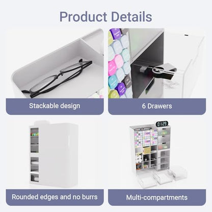 White Plastic Desktop Organizer – Stackable Office Desk Supplies Storage, Stationary,Marker,Crayon Organizer with Drawer – Perfect for Office, School, or Makeup Storage