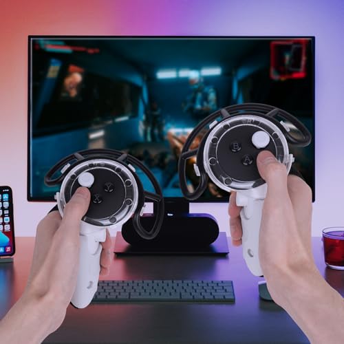 Geekria VR Controller Protector Set Compatible with Meta Quest 3, Clear Shell Bumper Guard with Adjustable Knuckle Straps & Joystick Caps, Anti-Collision Grip Cover (White, 1 Pair) - color: White