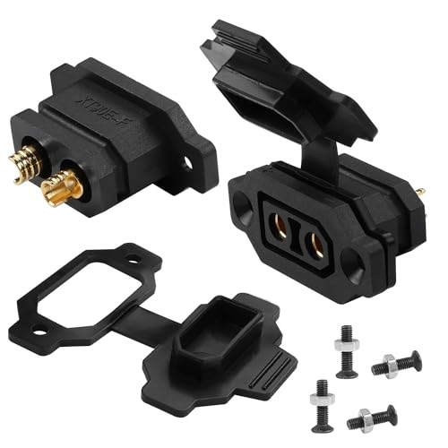 QIANRENON Fixable XT90 Female Soldering Adapter Gold Plated XT90E-F Panel Fixed Mount Weld Connector XT90 Lithium Battery Solder Socket 30A, Dust Cover, for Large Model Airplane Drone, Black, 2Pcs - style: F