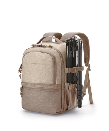 BAGSMART 2 in 1 Small Camera Backpack for DSLR, Fits 12.9" iPad, Camel - color: Camel