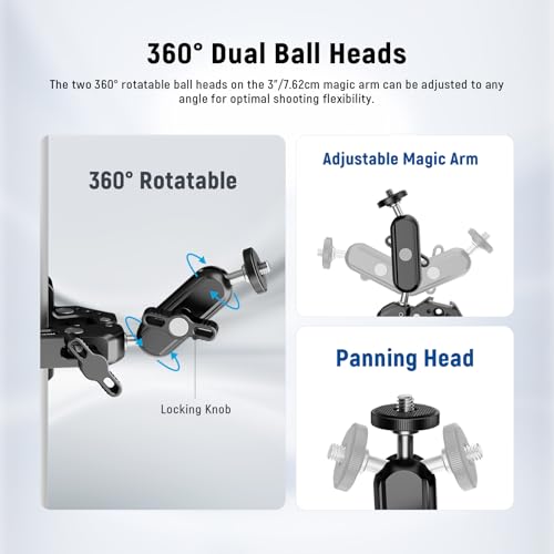 NEEWER Super Clamp with 3" Dual Ballhead Magic Arm Camera Phone Mount, ST88 - style: ST88