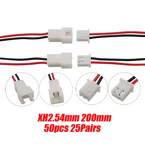 25Pairs XH2.54 2-Pin Connector Cable, 22AWG 200mm Male Female