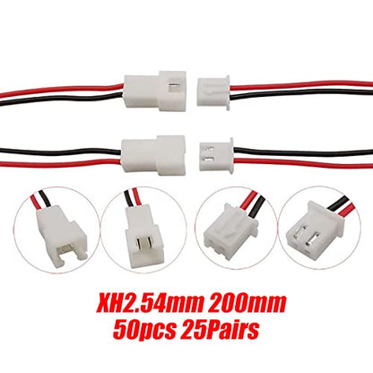 25Pairs XH2.54 2-Pin Connector Cable, 22AWG 200mm Male Female