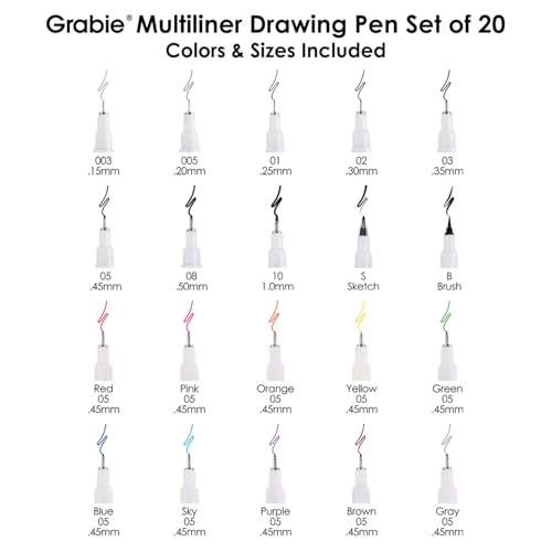 Grabie Micro Fineliner Pens, Set of 20 Multicolor Waterproof Drawing Pens - color: 20-Multicolor
