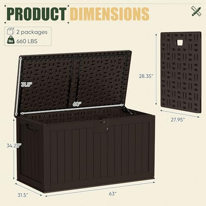 JUMMICO HDPE 250 Gallon Deck Box Double-Wall with Divider - color: Brown, size: 250 gallon