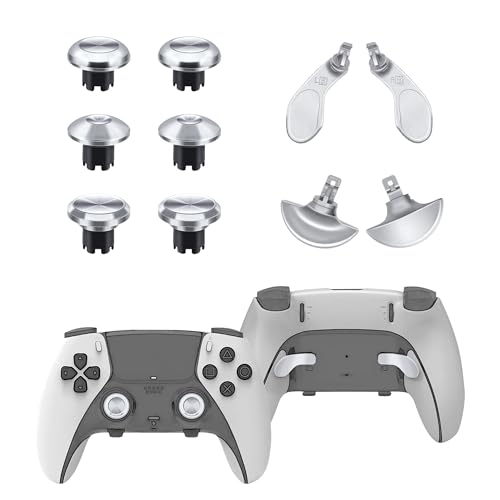 Mcbazel 10 in 1 Metal Thumbsticks Replacement for PS5 Edge Controller, 4 Back Paddles Triggers Buttons + 6 Metal Joystick Caps, Accessories Kit for PS5 - Silver